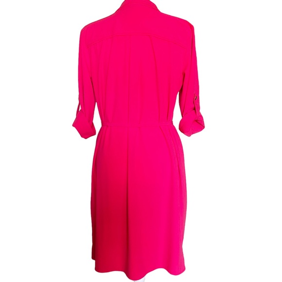 Liz Claiborne Coral Knee Length 3/4 Sleeve Belted Stretch Shirt Dress Women’s 6 - Picture 2 of 11